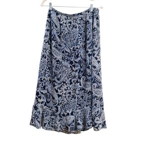 Dana Buchman Size 10 Silk Blue Silk Paisley Ruffle Wrap Skirt